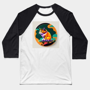 Cat on skateboard with sky background for cat lover Baseball T-Shirt